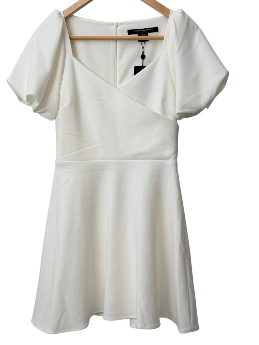French Connection Whisper Puff Sleeve Overlap Mini A-Line Dress Summer White 4